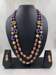 Designer Semi-Precious Rose Quartz Layered Beads Necklace By Gehna Shop Beads Jewellery