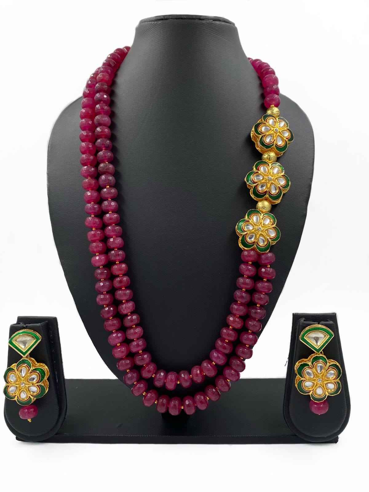 Designer Semi Precious Gemstone Ruby Pink Quartz Beaded Necklace For Women