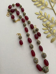 Designer Semi Precious Single Strand Maroon Jade Beaded Necklace By Gehna Shop Beads Jewellery