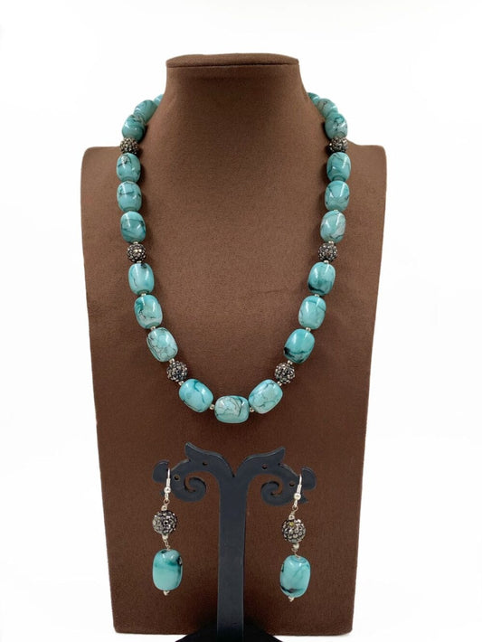 Designer Semi Precious Turquoise Blue Chalcedony Stone Beads Necklace By Gehna Shop Beads Jewellery