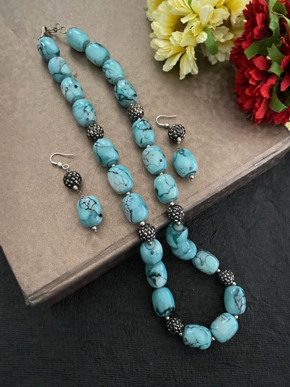 Designer Semi Precious Turquoise Blue Chalcedony Stone Beads Necklace By Gehna Shop Beads Jewellery