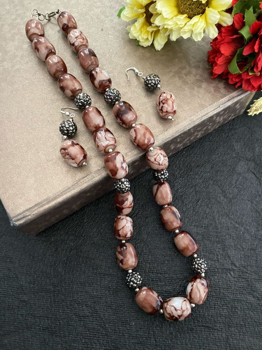 Designer Semi Precious Turquoise Brown Chalcedony Stone Beads Necklace By Gehna Shop Beads Jewellery