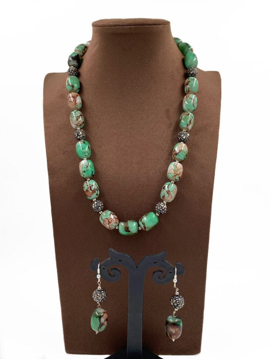 Designer Semi Precious Turquoise Green Chalcedony Stone Beads Necklace By Gehna Shop Beads Jewellery