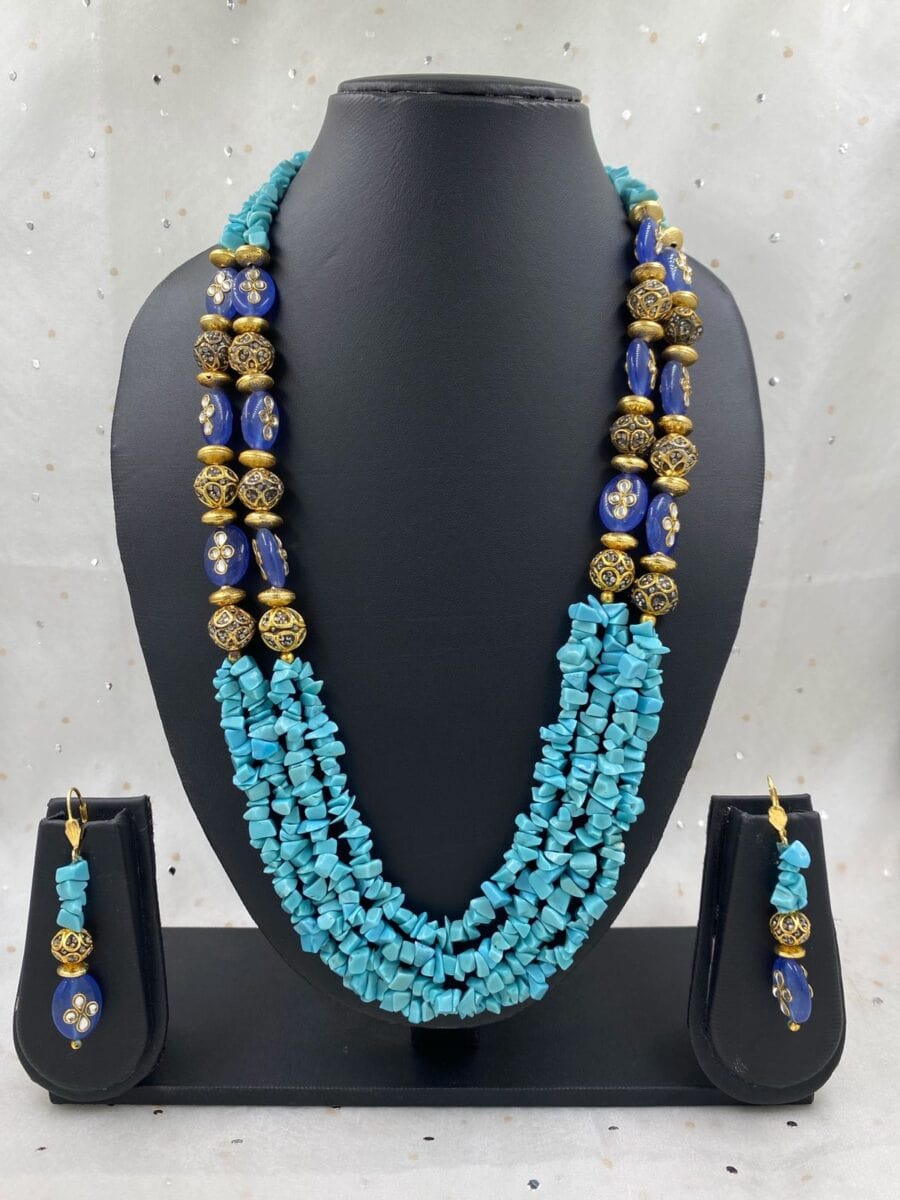 Designer Semi Precious Turquoise Uncut Beads Necklace By Gehna Shop Beads Jewellery