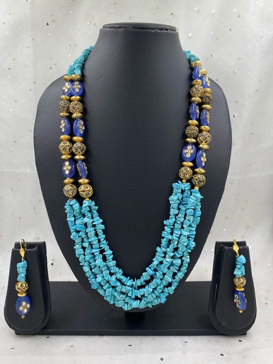 Long Beaded Necklace Turquoise Dyed Shell Beads Dangles Blue Pearl Bea –  Antiques And Teacups