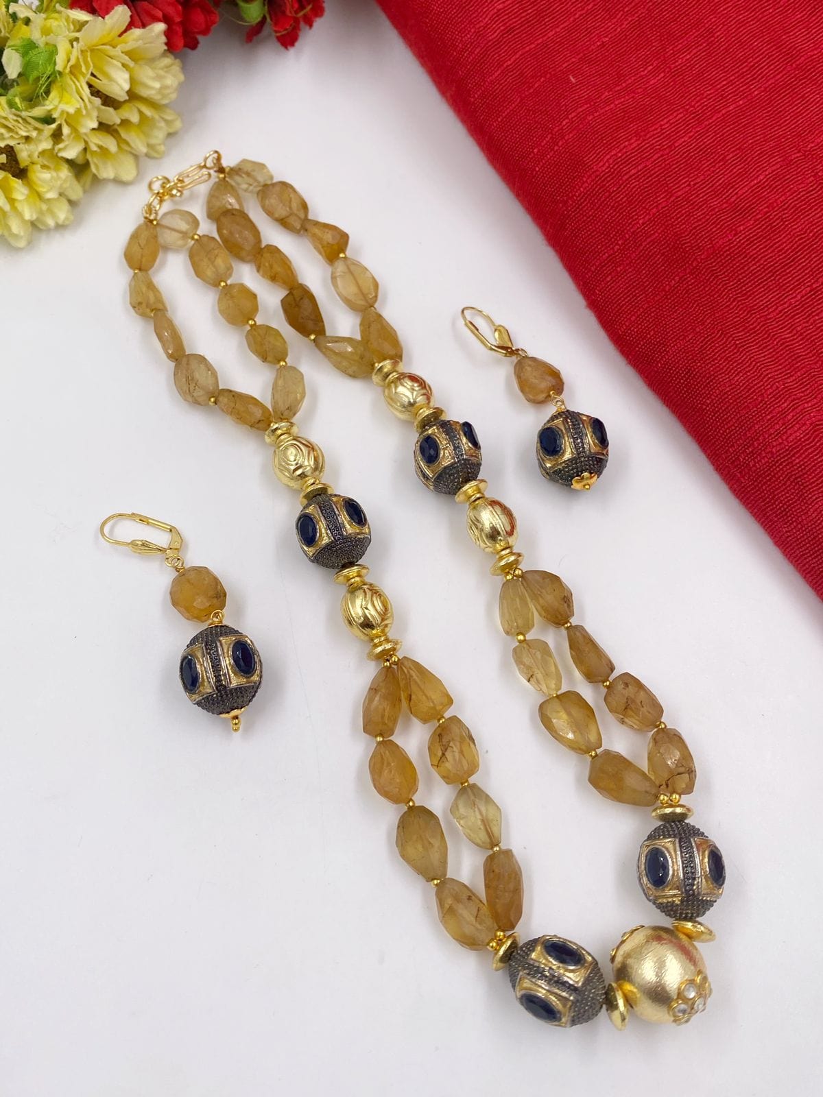 Designer Semi Precious Yellow Citrine Layered Beads Necklace For Women By Gehna Shop Beads Jewellery