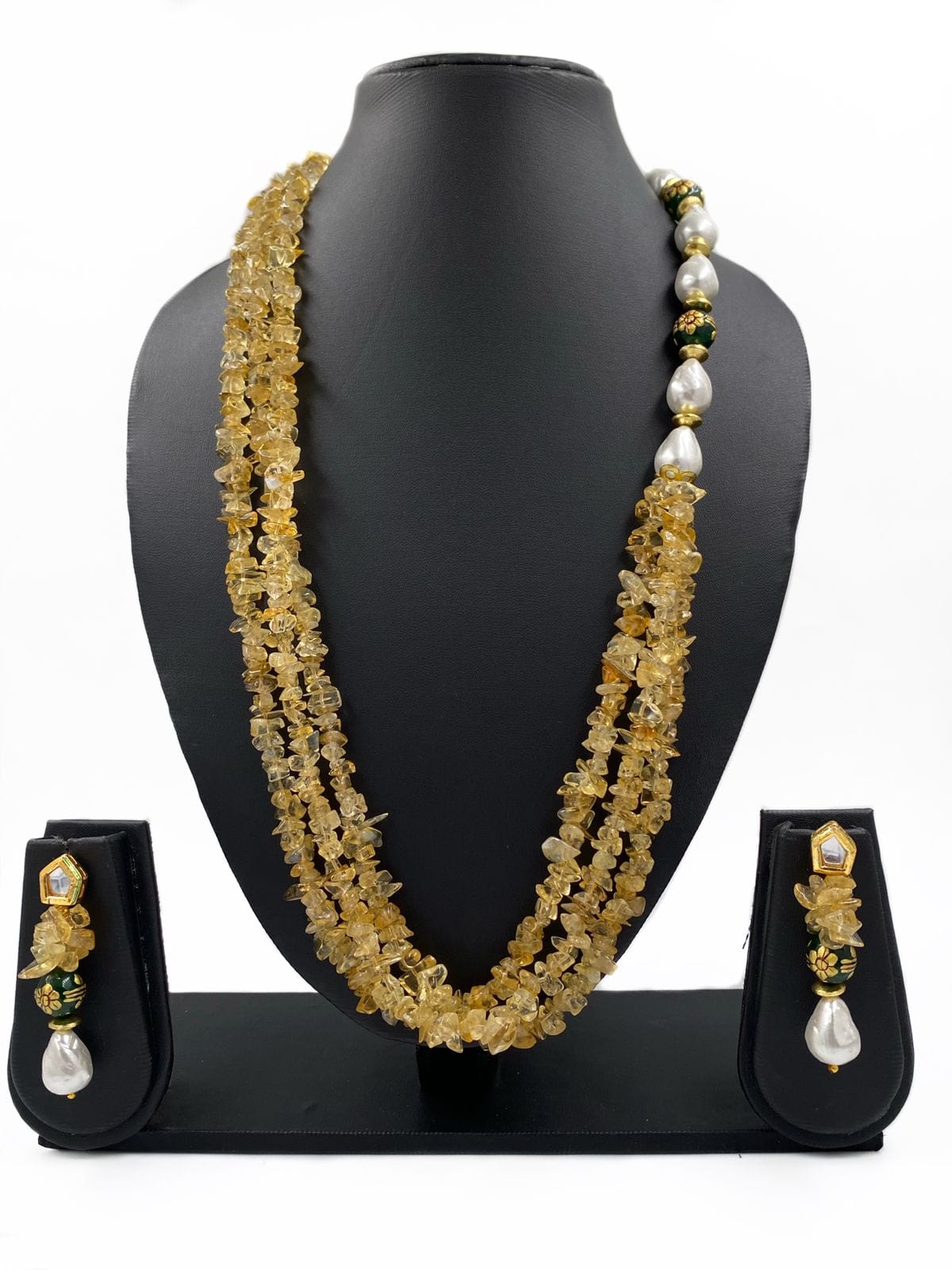 Designer Semi Precious Yellow Citrine Uncut Beads Necklace By Gehna Shop Beads Jewellery