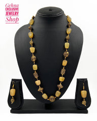 Designer Semi Precious Yellow Jade Single Strand Beaded Necklace For Woman Beads Jewellery