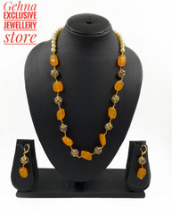 Designer Semi Precious Yellow Onyx Single Strand Beaded Necklace For Woman Beads Jewellery