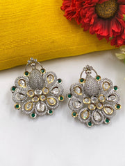 Designer Silver Plated Peacock Design AD Earrings For Ladies By Gehna Shop Stud Earrings