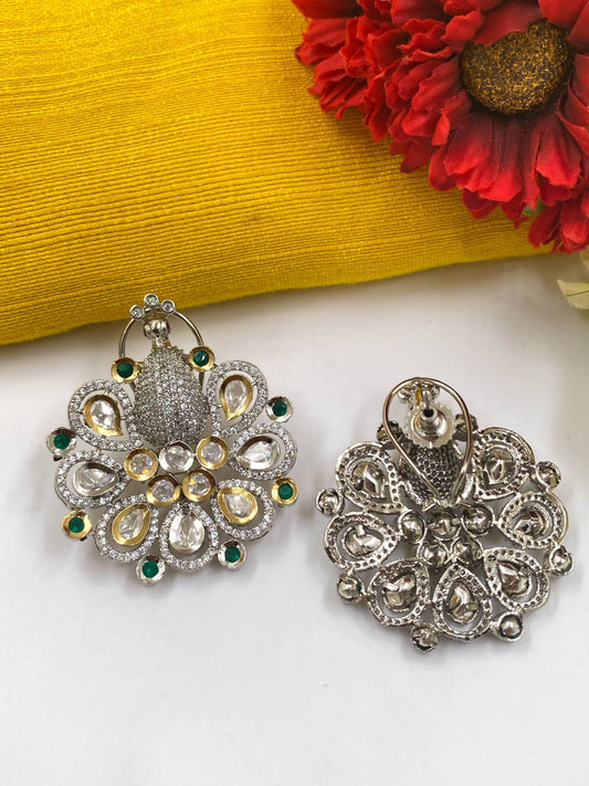 Designer Silver Plated Peacock Design AD Earrings For Ladies By Gehna Shop Stud Earrings