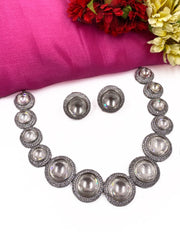 Designer Silver Rhodium Polki Kundan Necklace Set For Women By Gehna Shop Victorian Necklace Sets
