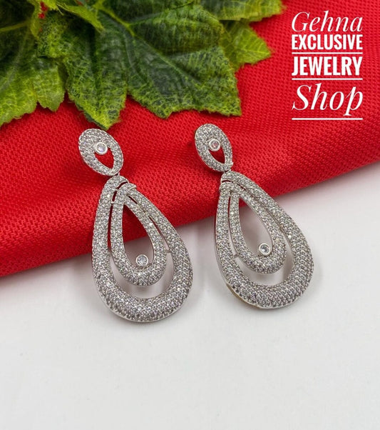 925 Sterling Silver Long Drop Earrings with 3mm Cubic Zirconia Stones –  namana.london