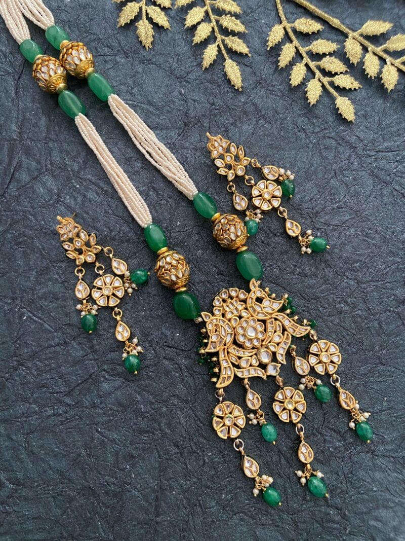 Designer Statement Gold Toned Long Kundan Pendant Necklace Set For Woman Kundan Necklace Sets