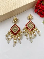 Designer Studded Kundan And Ruby Wedding Party Earrings For Ladies Kundan Earrings