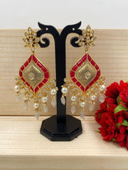 Designer Studded Kundan And Ruby Wedding Party Earrings For Ladies Kundan Earrings
