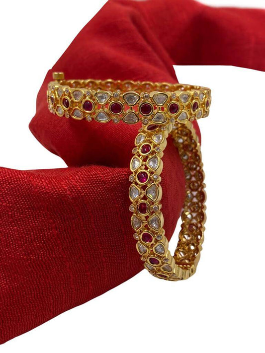 Designer Studded Ruby And Polki Bangles Set For Weddings Kundan Bangles