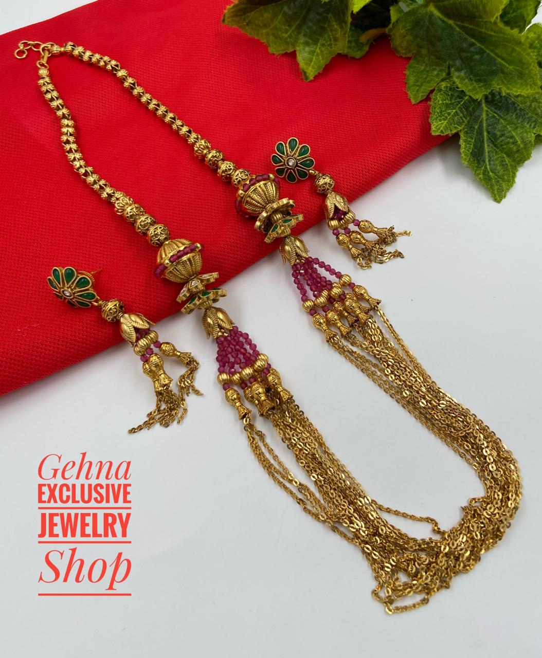 Designer Traditional Antique Gold Plated Long Chains Beaded Necklace For Woman Beads Jewellery