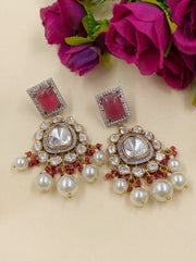 Designer Two Tone Polish Victorian Uncut Polki Long Earrings For Weddings Kundan Earrings