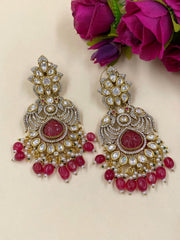 Designer Victorian Antique AD And Polki Big Chandbali Earrings For Weddings Chanbali Earrings