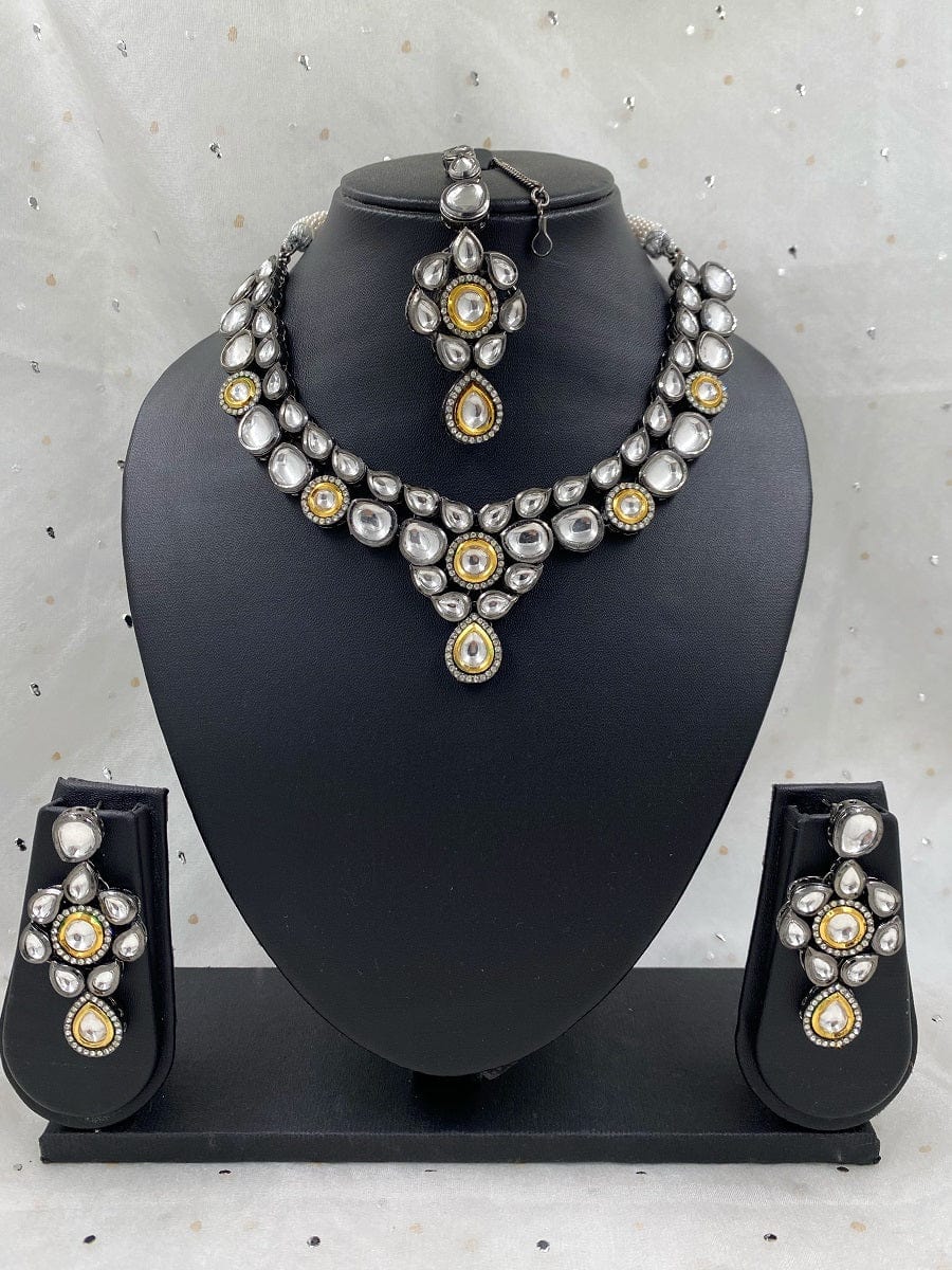 Designer Victorian Polki Oxidized Kundan Necklace For Women Set By Gehna Shop Victorian Necklace Sets