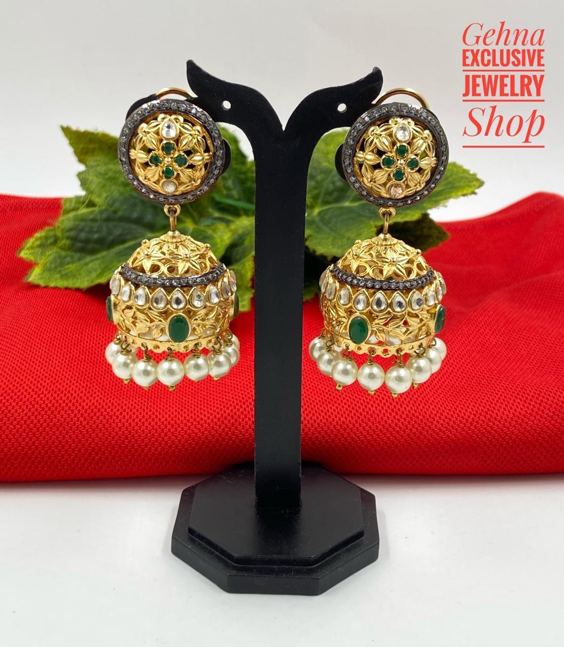 Designer Wedding Wear Gold Plated Golden Jhumki Earrings Jhumka earrings