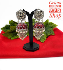 Designer Wedding Wear Red Meenakari Victorian Oxidized Kundan Jhumki Earrings Jhumka earrings