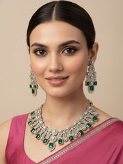 Victorian Finish Statement Look Green Emerald And Polki Wedding Jewellery Set