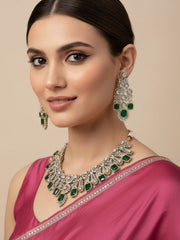 Victorian Finish Statement Look Green Emerald And Polki Wedding Jewellery Set