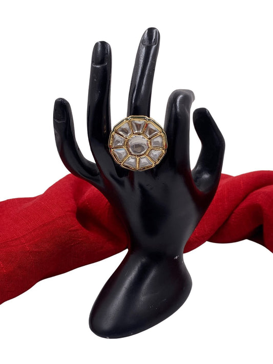 Ethnic Adjustable Kundan Polki Finger Ring For Weddings And Parties Finger rings