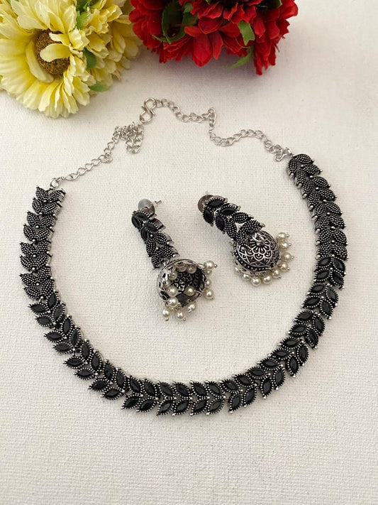 Ethnic Oxidised Silver Toned Necklace Set For Ladies By Gehna Shop Oxidised Necklace Set