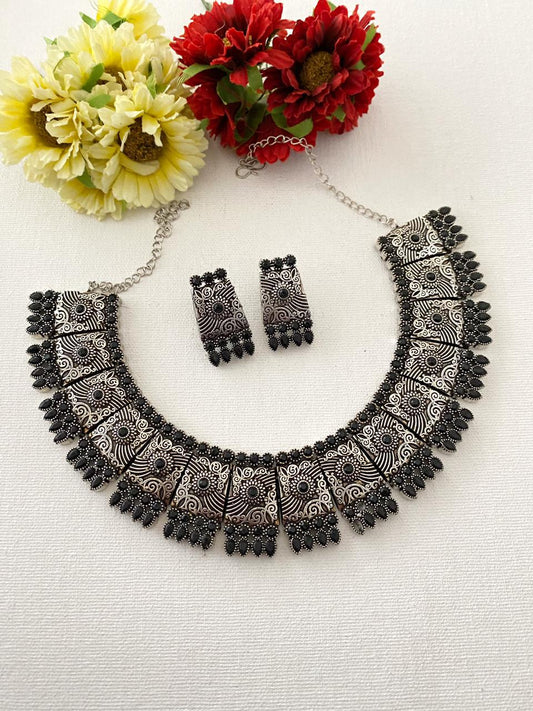 Ethnic Silver Toned Black Oxidised Necklace Set For Women By Gehna Shop Oxidised Necklace Set