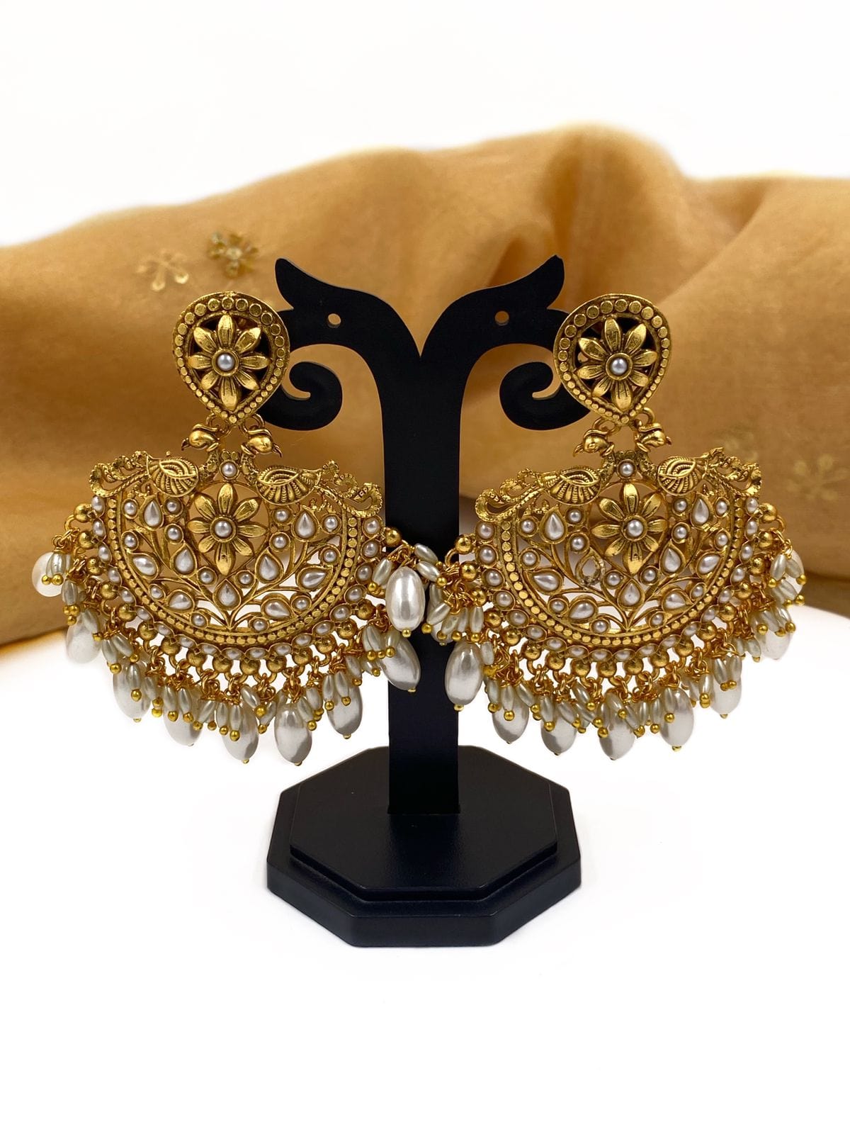 Exclusive Antique Gold Plated Golden Chandbali Earrings For Women By Gehna Shop Antique Earrings