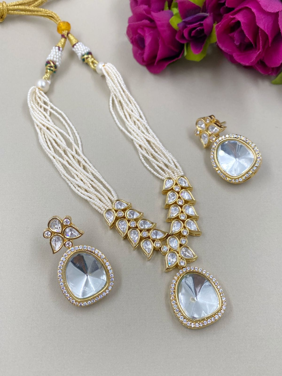 Exclusive Gold Plated Uncut Kundan Polki Pearl Necklace Set By Gehna Shop Choker Necklace Set