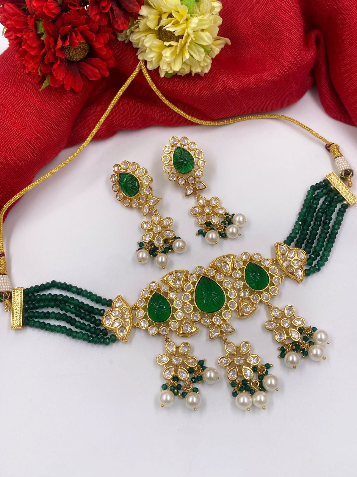 Exclusive Green Choker Kundan Necklace Set For Weddings By Gehna Shop Choker Necklace Set