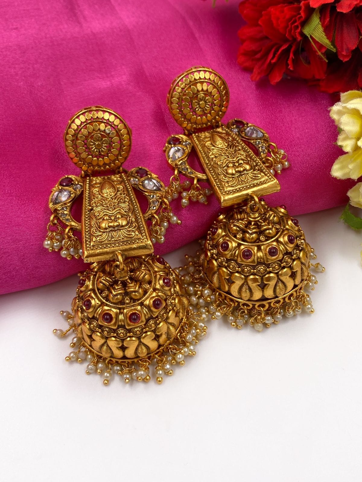 Double Jhumka Earrings in 22ct Gold GER 083
