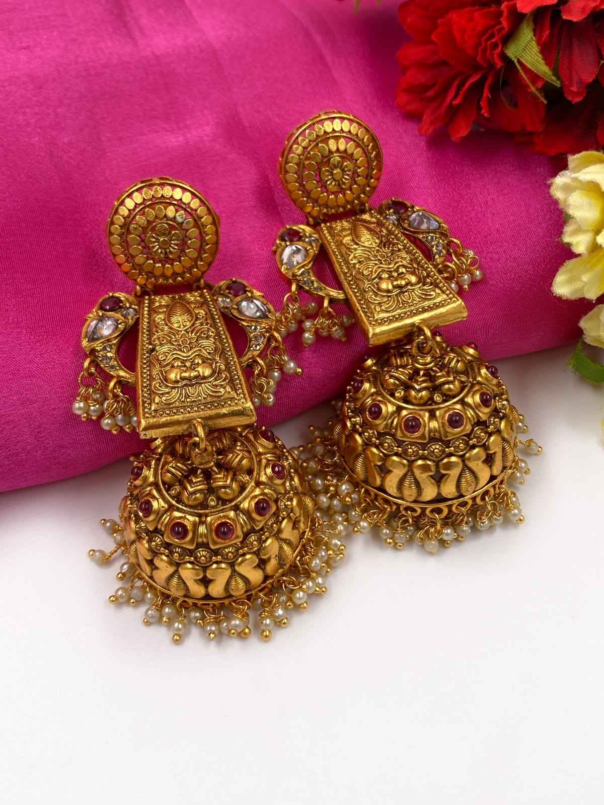 Shop Artificial Gold Plated Long Antique Golden Jhumki Earrings