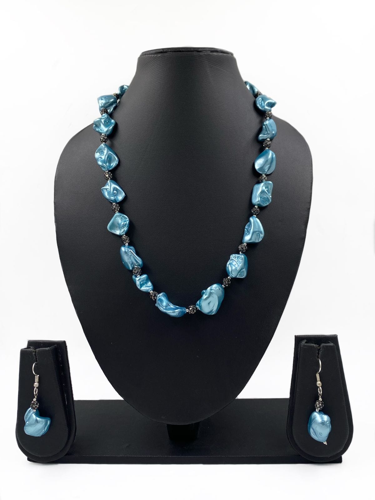 Fancy Blue Shell Pearl Tumbled Shape Beads Necklace For Women Beads Jewellery