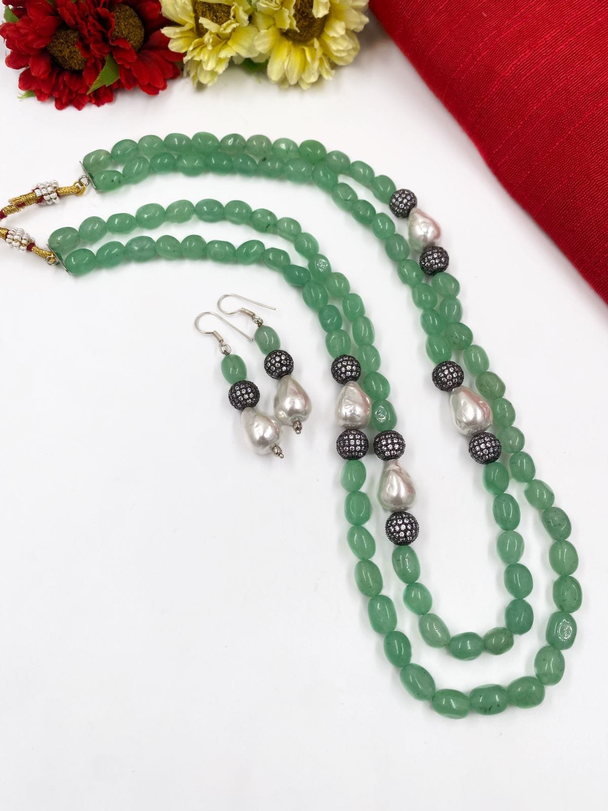 Fancy Mint Green Jade Beads Necklace With Pearls For Women By Gehna Shop Beads Jewellery