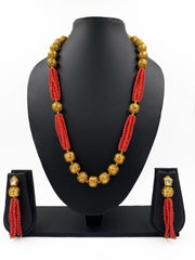 Fancy Peach Crystal And Golden Beads Necklace For Woman By Gehna Shop Beads Jewellery