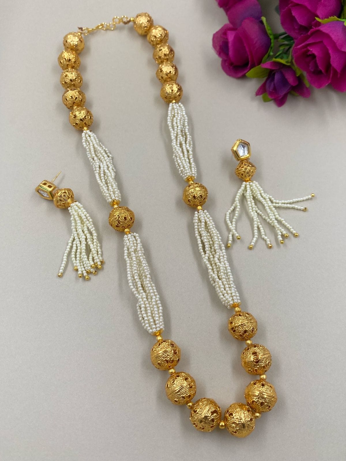 Buy Golden Beads and Small Beads Necklace, Indian Jewellery, Fancy  Necklacedaily Wear, Gift for Her Online in India - Etsy