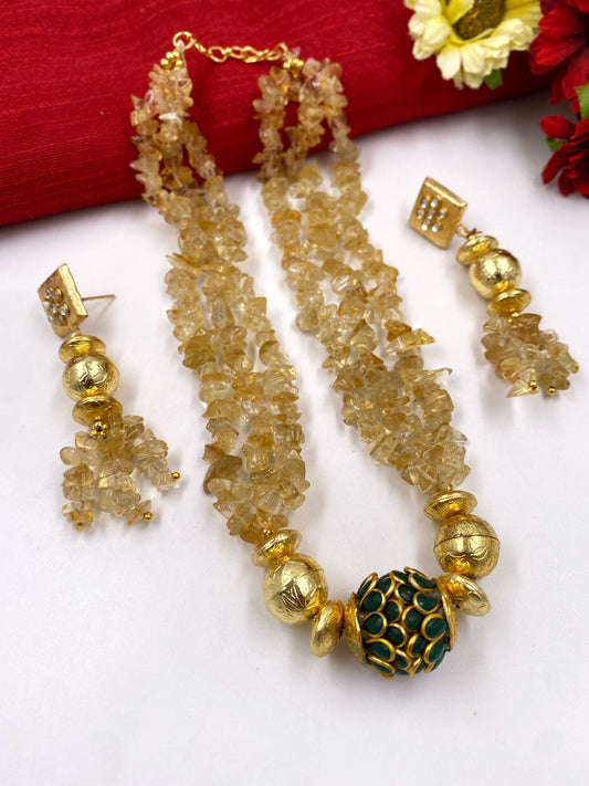 Fashionable Semi Precious Yellow Citrine Uncut Beads Necklace By Gehna Shop Beads Jewellery