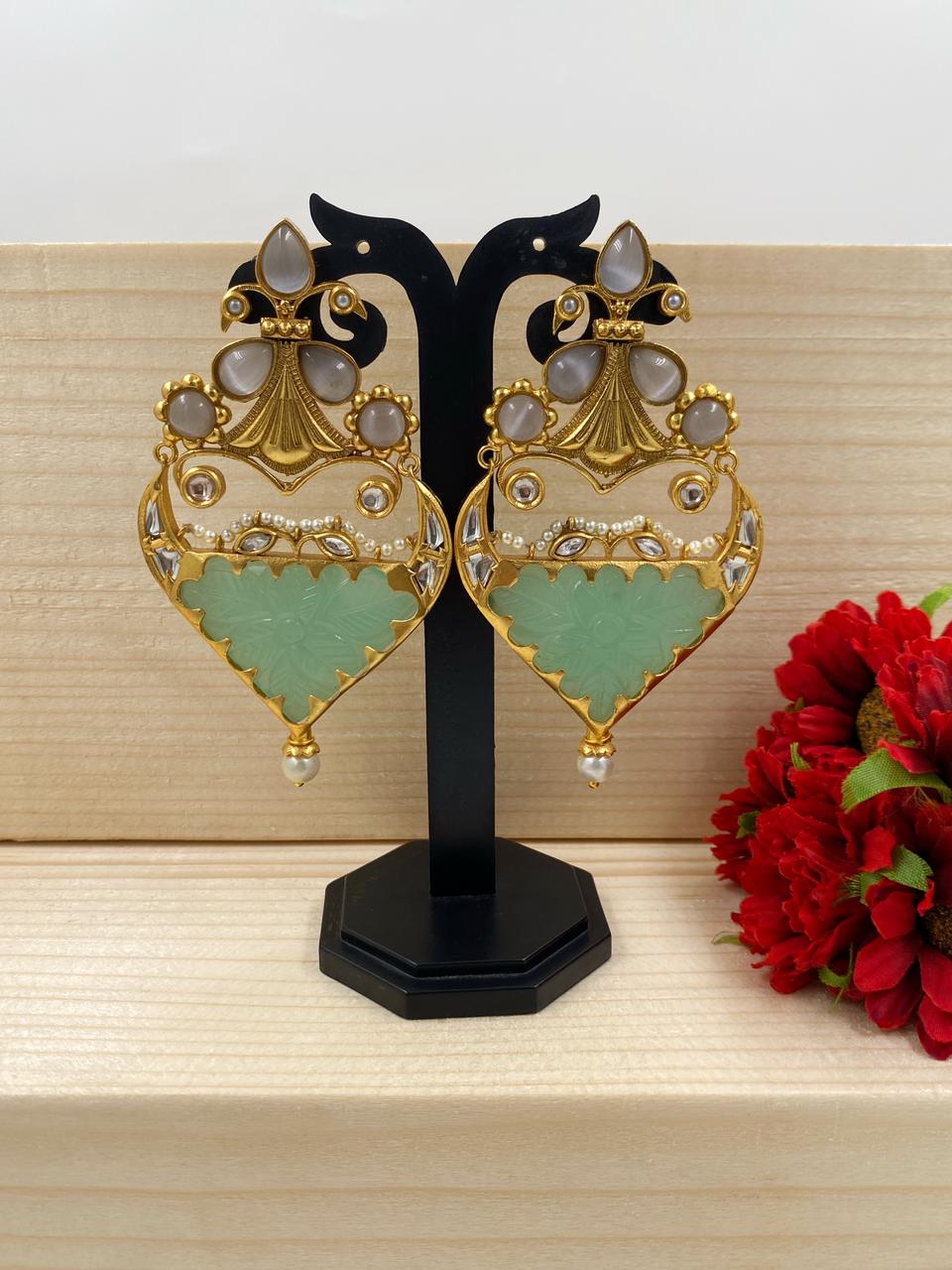 Buy Bindhani Women's Red-Green Bridal Earrings With Kundan Stone