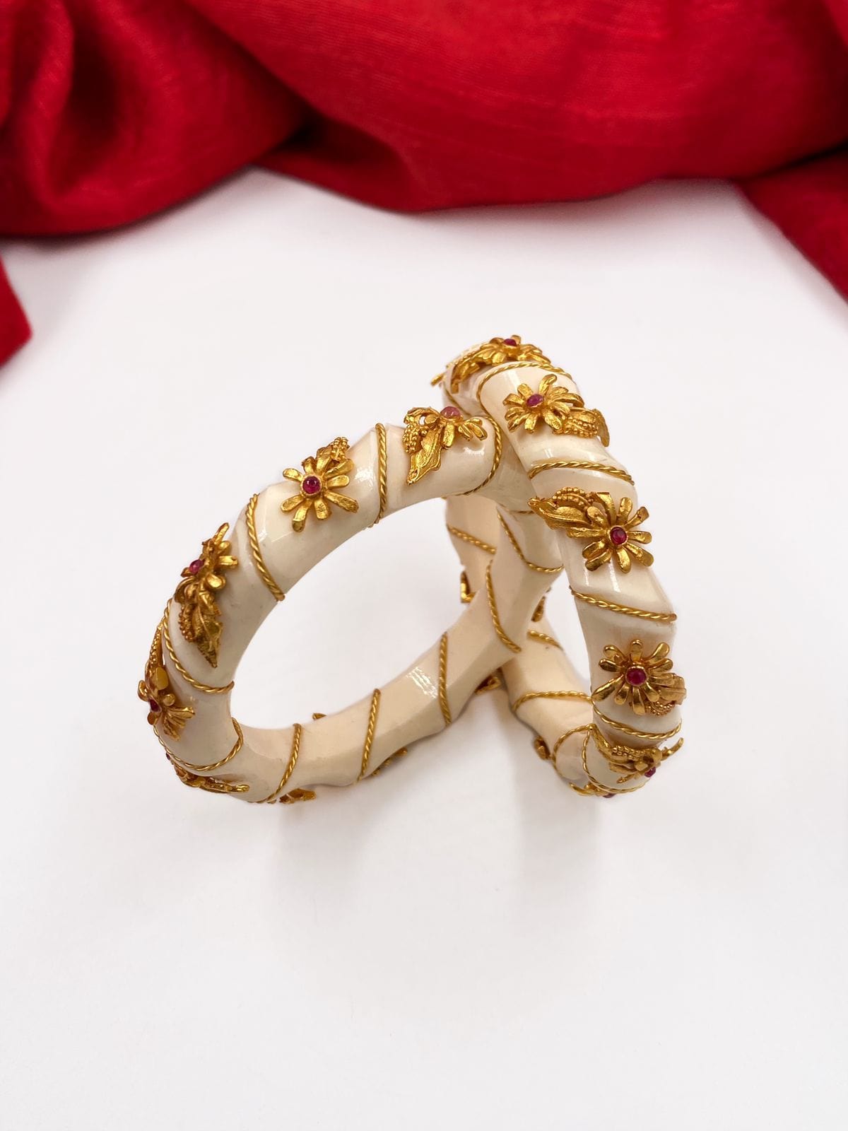 Gehna Shops Designer Traditional Gold Plated White Bangles For Women Antique Golden Bangles