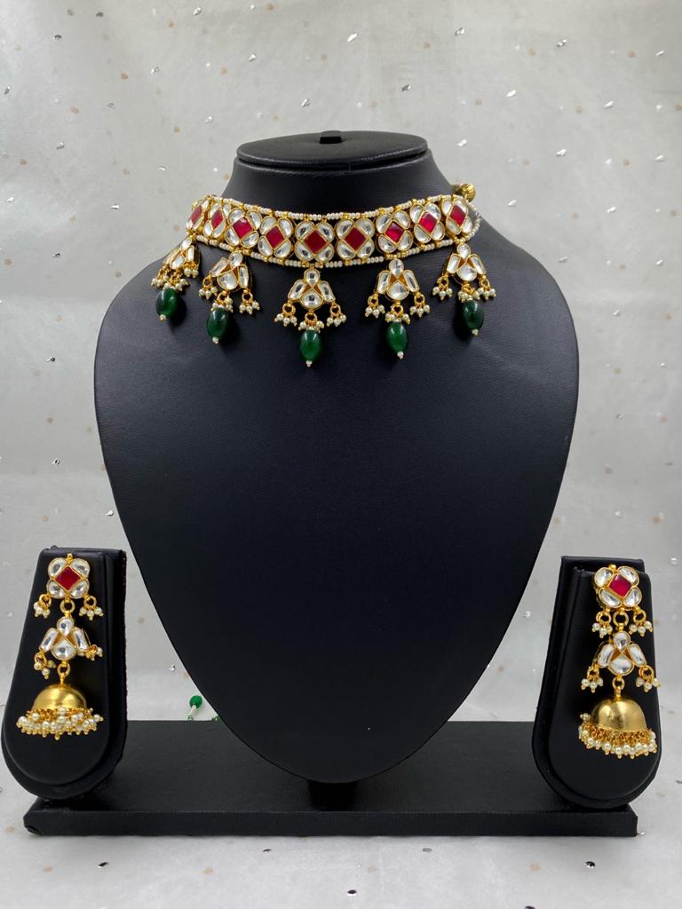Gehna Shops Traditional Handmade Jadau Kundan Choker Necklace Set For Ladies Choker Necklace Set