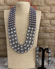 Gehna Shops Victorian Polki Kundan And Grey Pearls Necklace Set For Women Victorian Necklace Sets