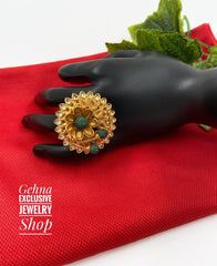 Gold Plated Antique Adjustable Big Kundan Finger Ring By Gehna Shop Finger rings