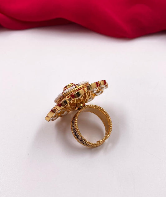 Gold Plated Antique Adjustable Rotating Kundan Finger Ring By Gehna Shop Finger rings