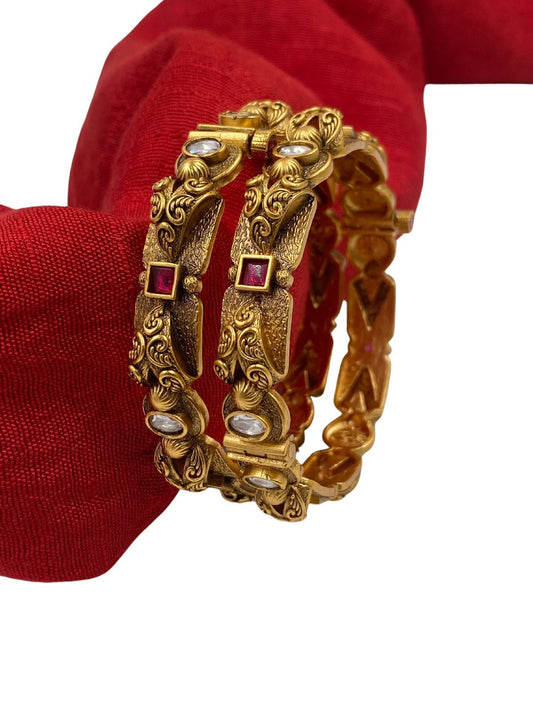 Gold Plated Antique Bangle Set For Women By Gehna Shop Antique Golden Bangles