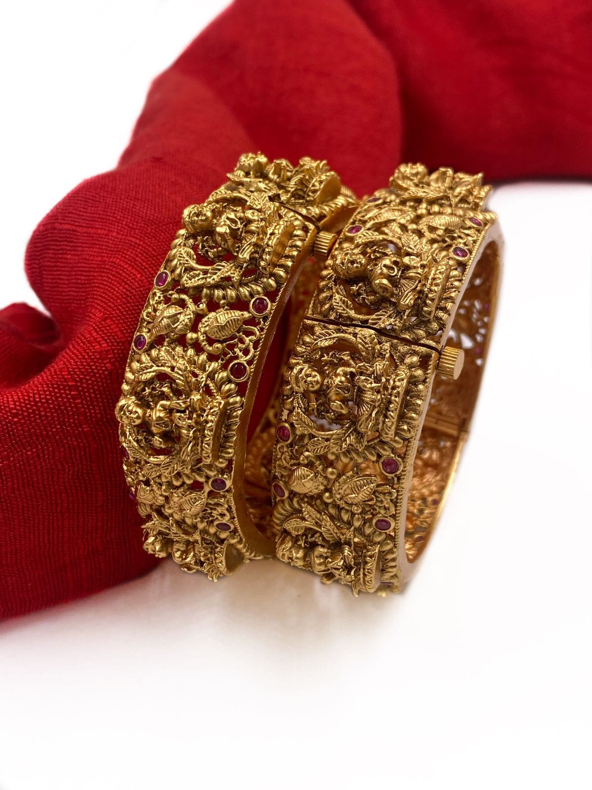 Gold Plated Antique Goddess Lakshmi Temple Design Bangles By Gehna Shop. Antique Golden Bangles